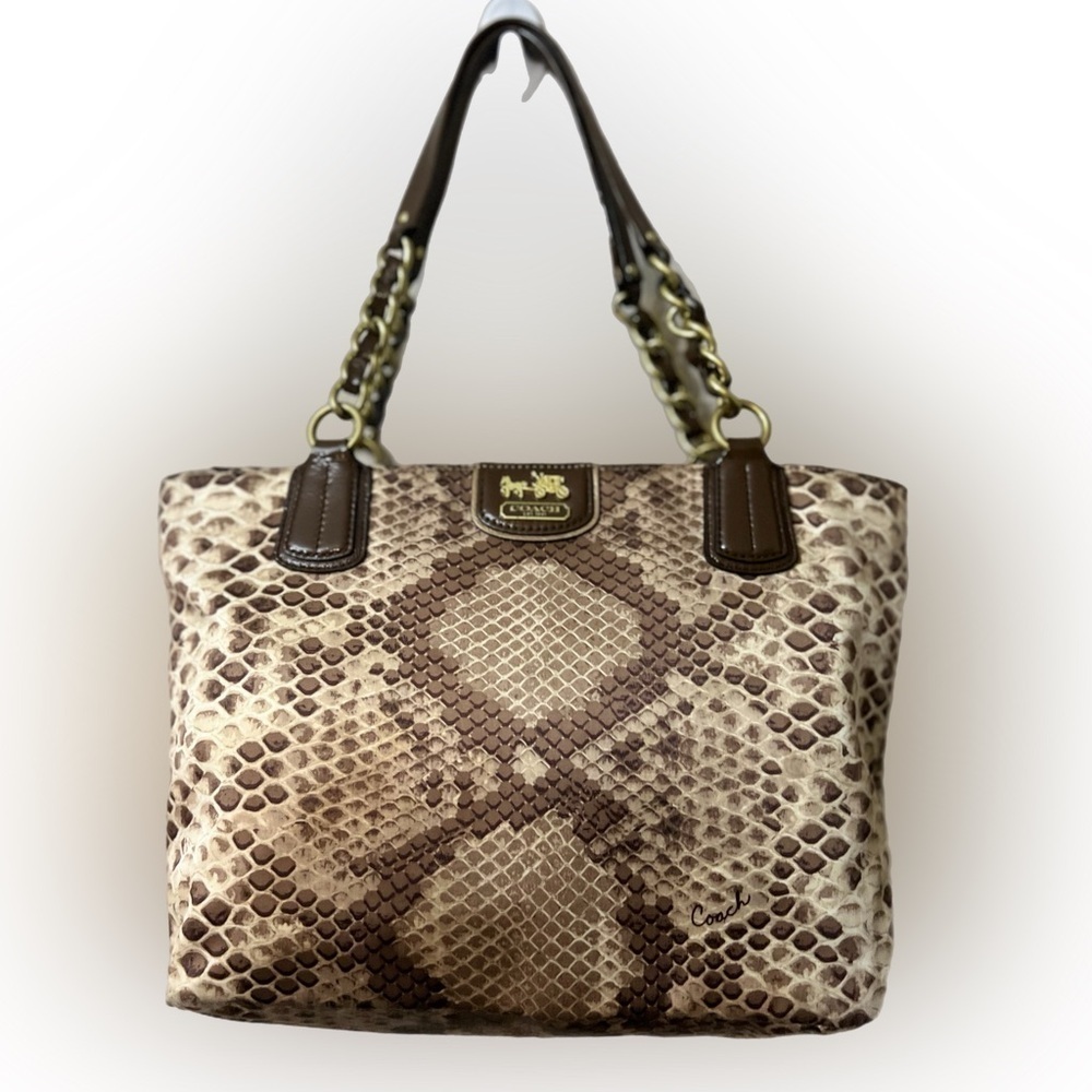 Coach Nylon Beige Python Print Tote/Shoulder Bag